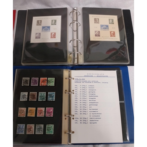 573 - Four albums of post WWII. German stamps, 1st Day Covers and Souvenir sheets. Two albums - Allied Occ... 