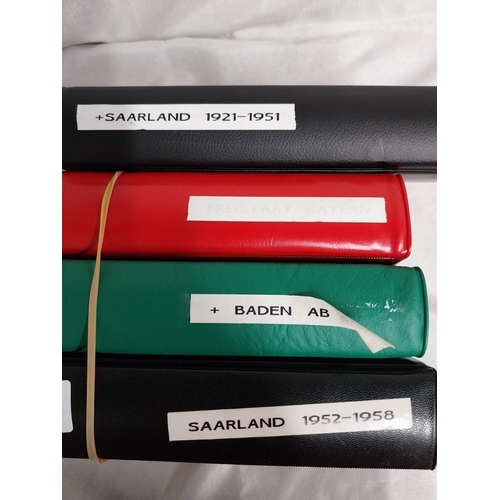 594 - Two albums of Saarland German stamps, 1921 - 1951 & 1952 - 1958, album of overstamped Bayern stamps ... 