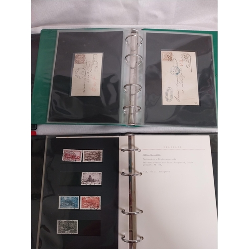 594 - Two albums of Saarland German stamps, 1921 - 1951 & 1952 - 1958, album of overstamped Bayern stamps ... 