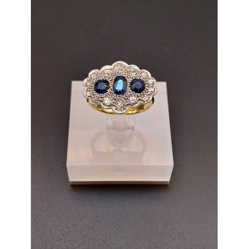 505 - 18ct Oval Cluster .50 carat 3 Sapphire Ring size M. 
Available to view on request.