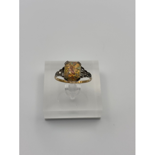 542 - 9ct gold & white gold Fire opal with gemstones ring. Size N. Available to view on request.