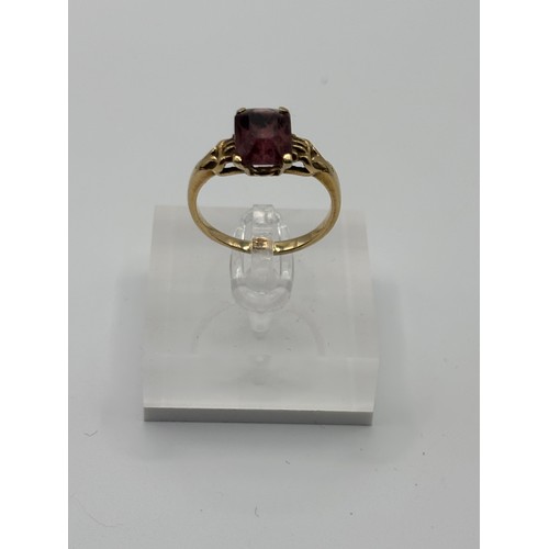 534 - 14ct gold amethyst baguette cut ring. Size Q. Available to view on request.