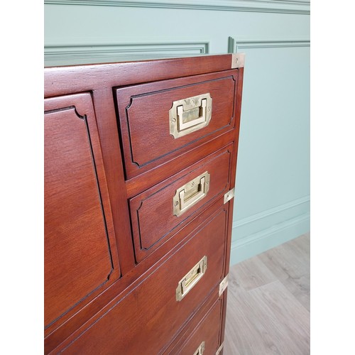 248 - Exceptional quality mahogany brass bound campaign style chest of drawers raised on bun feet {104 cm ... 