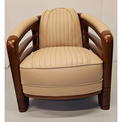 238 - Good quality chrome, leather and walnut aviator style armchair with open arms and chrome sections to... 