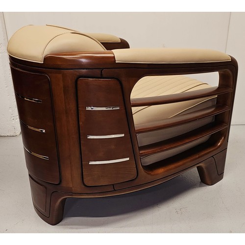 238 - Good quality chrome, leather and walnut aviator style armchair with open arms and chrome sections to... 