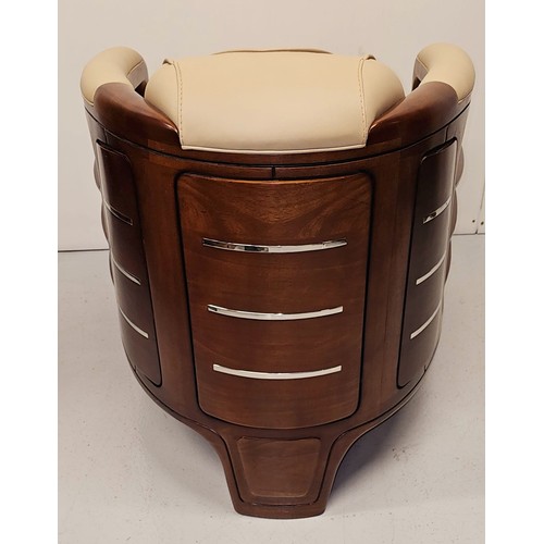 238 - Good quality chrome, leather and walnut aviator style armchair with open arms and chrome sections to... 