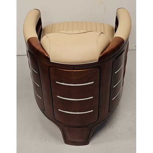 238 - Good quality chrome, leather and walnut aviator style armchair with open arms and chrome sections to... 