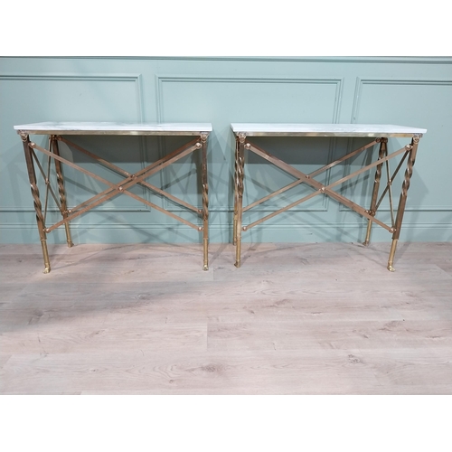 599 - Pair of exceptional quality brass marble topped Console tables in the Empire style decorated with Li... 