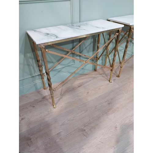 599 - Pair of exceptional quality brass marble topped Console tables in the Empire style decorated with Li... 