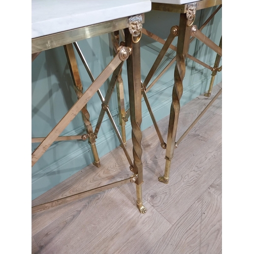599 - Pair of exceptional quality brass marble topped Console tables in the Empire style decorated with Li... 