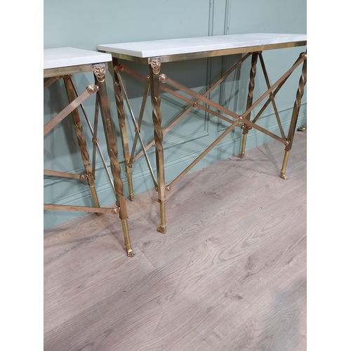 599 - Pair of exceptional quality brass marble topped Console tables in the Empire style decorated with Li... 