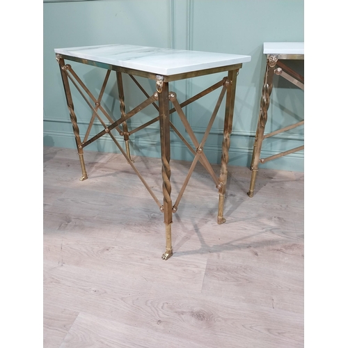 599 - Pair of exceptional quality brass marble topped Console tables in the Empire style decorated with Li... 