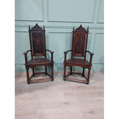 100 - Pair of 19th C. carved oak throne chairs. {128 cm H x 60 cm W x 43 cm D}.