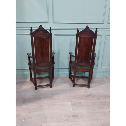 100 - Pair of 19th C. carved oak throne chairs. {128 cm H x 60 cm W x 43 cm D}.