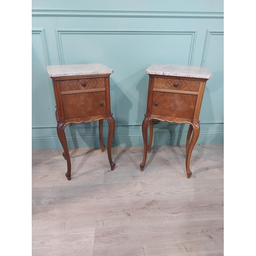 146 - Pair of 19th C. French walnut bedside lockers with marble tops on cabriole legs. {83 cm H x 42 cm W ... 