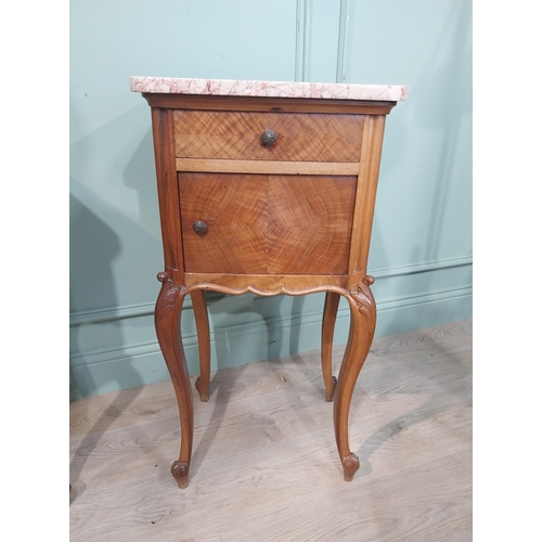 146 - Pair of 19th C. French walnut bedside lockers with marble tops on cabriole legs. {83 cm H x 42 cm W ... 
