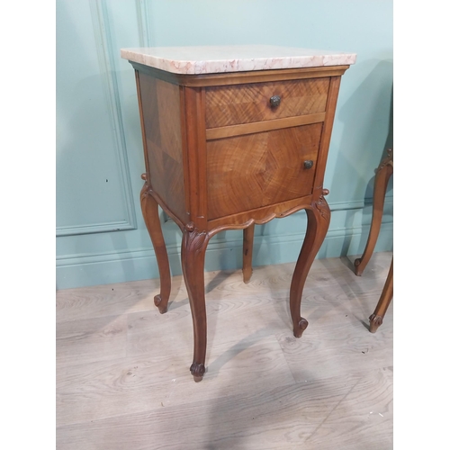 146 - Pair of 19th C. French walnut bedside lockers with marble tops on cabriole legs. {83 cm H x 42 cm W ... 