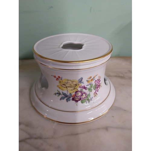 155 - Meissen -  20th. C. Bumenmalerei tea candle holder, with no. 143M. Underglazed with blue crossed swo... 