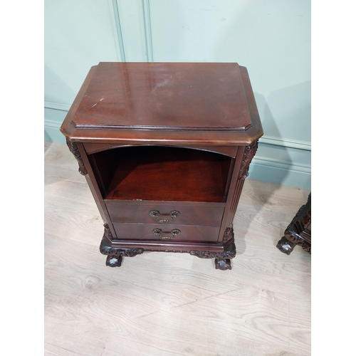 159 - Pair of carved mahogany bedside cabinets in the Victorian manner. {67 cm H x 52 cm W x 35 cm D}.