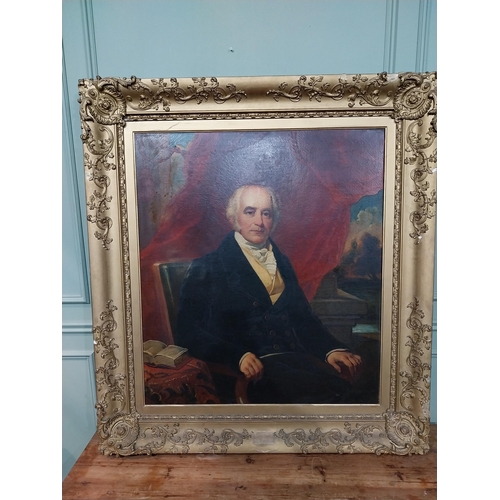 161 - 19th C. oil on canvas portrait of a Gentleman mounted in decorative giltwood frame. {144 cm H x 129 ... 