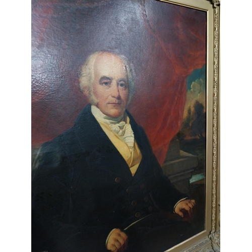 161 - 19th C. oil on canvas portrait of a Gentleman mounted in decorative giltwood frame. {144 cm H x 129 ... 