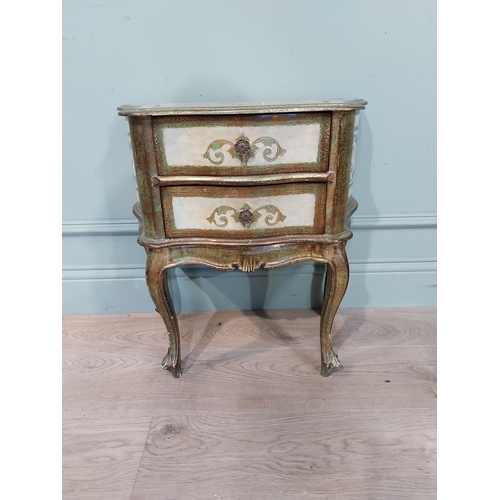 173 - Painted and gilt Venetian style bedside locker on cabriole legs. {55 cm H x 52 cm W x 29 cm D}.