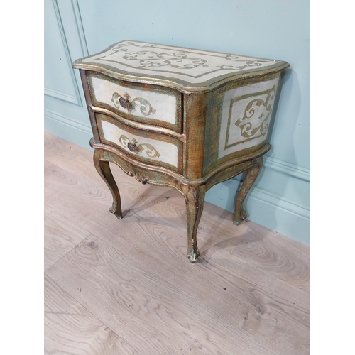 173 - Painted and gilt Venetian style bedside locker on cabriole legs. {55 cm H x 52 cm W x 29 cm D}.