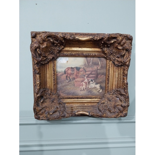 177 - Oleograph - Farm Scene mounted in gilt frame. {40 cm H x 45 cm W}.