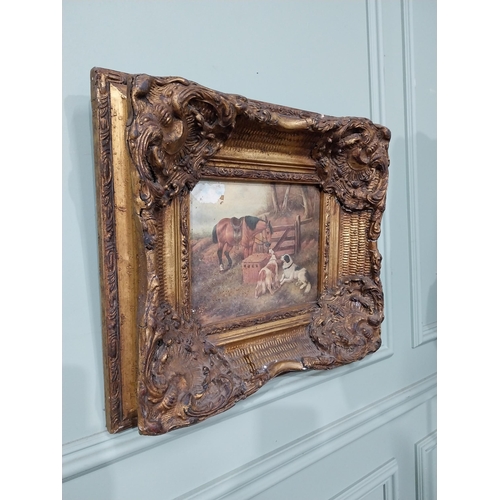 177 - Oleograph - Farm Scene mounted in gilt frame. {40 cm H x 45 cm W}.