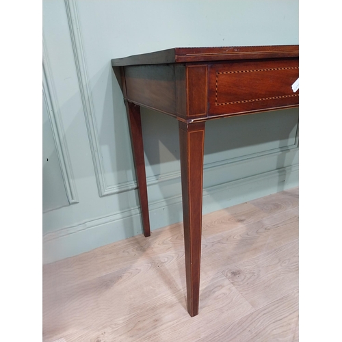 21 - 19th C. inlaid mahogany side table on four tapered legs. {75 cm H x 119 cm W x 53 cm D}.