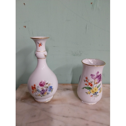 235 - 20th C.  Meissen vase decorated with hand painted flowers and gilded rim. {10.5 cm H x 5.5 cm Dia}an... 