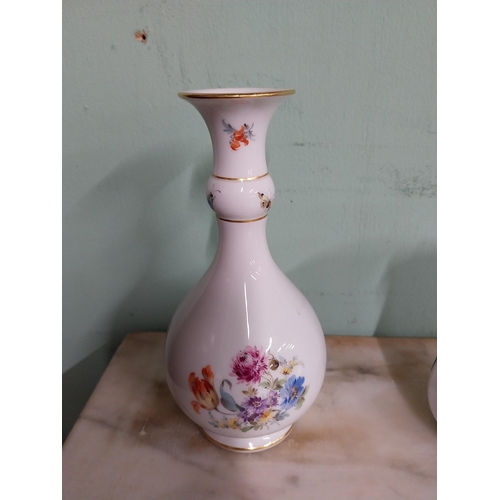 235 - 20th C.  Meissen vase decorated with hand painted flowers and gilded rim. {10.5 cm H x 5.5 cm Dia}an... 