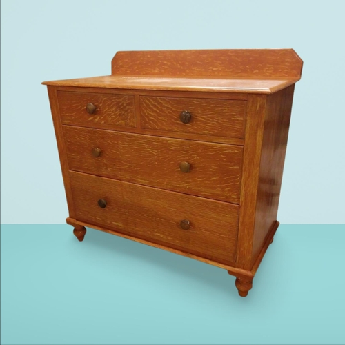 412 - 19th C. scumbled pine chest of drawers with gallery back on turned feet. {96 cm H x 102 cm H x 51 cm... 