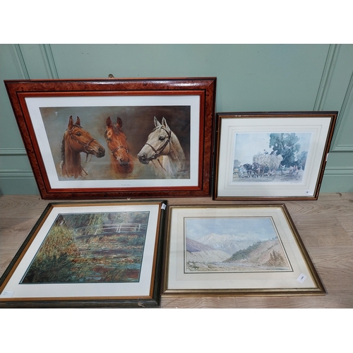 479 - Four framed coloured prints - Farmyard Scene and Red Rum, Desert Orchid and Arkle. {66 cm H x 80  cm... 
