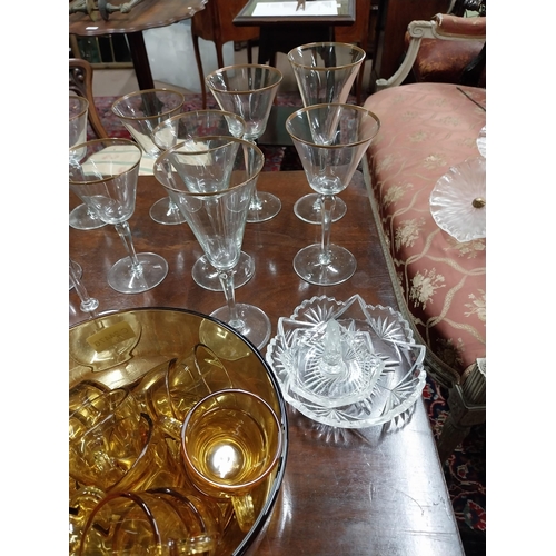 481 - Miscellaneous lot of twenty eight pieces of glassware including wine glasses, amber punch bowl and g... 