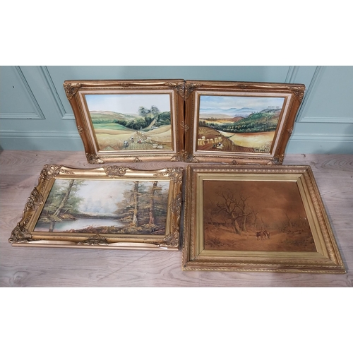 494 - Pair of oleographs mounted in giltwood framed Harvest Scenes signed C Mac Anna. {49 cm H x 55 cm W},... 