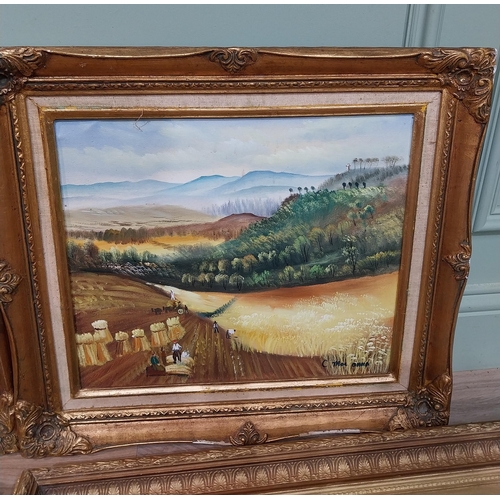 494 - Pair of oleographs mounted in giltwood framed Harvest Scenes signed C Mac Anna. {49 cm H x 55 cm W},... 