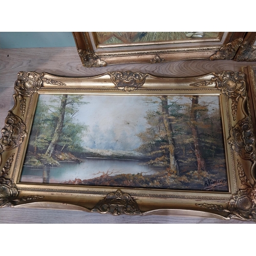 494 - Pair of oleographs mounted in giltwood framed Harvest Scenes signed C Mac Anna. {49 cm H x 55 cm W},... 