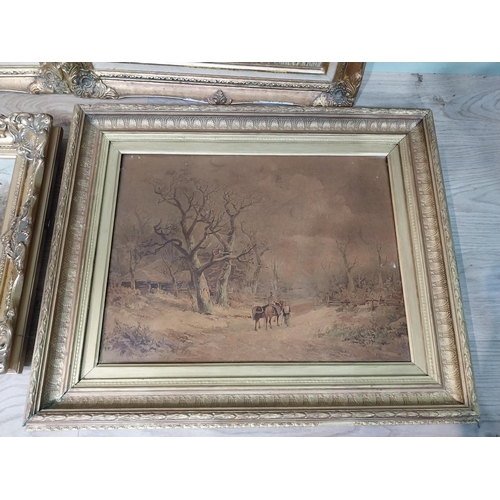 494 - Pair of oleographs mounted in giltwood framed Harvest Scenes signed C Mac Anna. {49 cm H x 55 cm W},... 