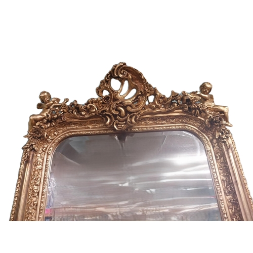 57 - Decorative French gilt wall mirror. {158 cm H x 83 cm W}.