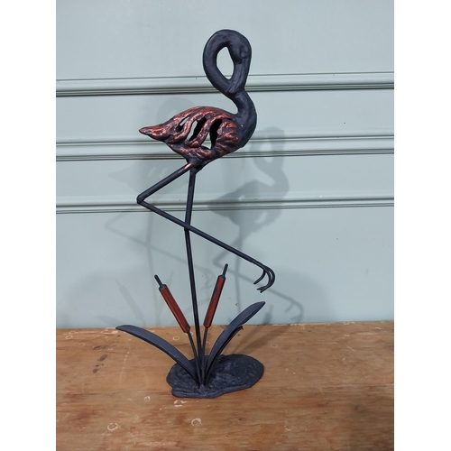 1 - Good quality cast iron sculpture of a Flamingo. {61 cm H x 30 cm W x 10 cm D}.