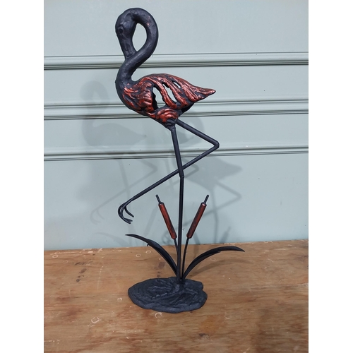 1 - Good quality cast iron sculpture of a Flamingo. {61 cm H x 30 cm W x 10 cm D}.