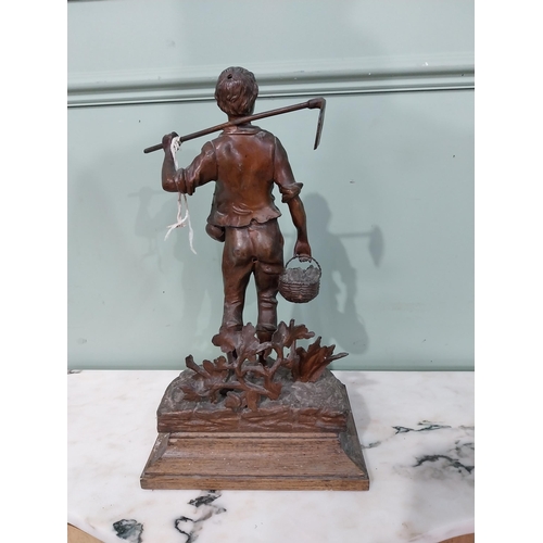 138 - Early 20th C. bronzed spelter figure of The Harvest on oak base. {40 cm H x 22 cm W x 17 cm D}.