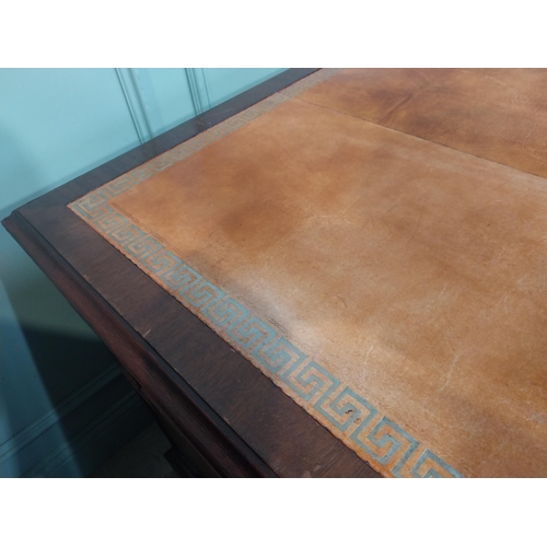 148 - Mahogany pedestal desk with inset leather top in the 19th C. style. {79 cm H x 140 cm W x 93 cm D}.
