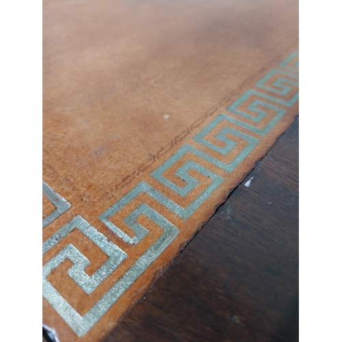 148 - Mahogany pedestal desk with inset leather top in the 19th C. style. {79 cm H x 140 cm W x 93 cm D}.