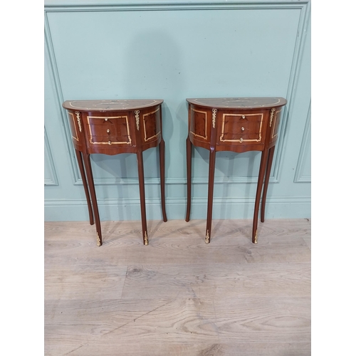 162 - Pair of French kingwood and ormolu mounted bedside lockers on cabriole legs. {70 cm H x 45 cm W x 25... 