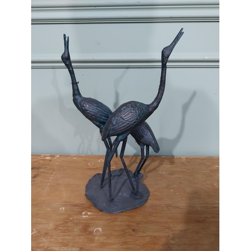 223 - Good quality bronzed cast iron sculpture of three Cranes. {38 cm H x 26 cm Dia.}.