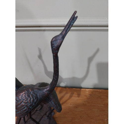 223 - Good quality bronzed cast iron sculpture of three Cranes. {38 cm H x 26 cm Dia.}.