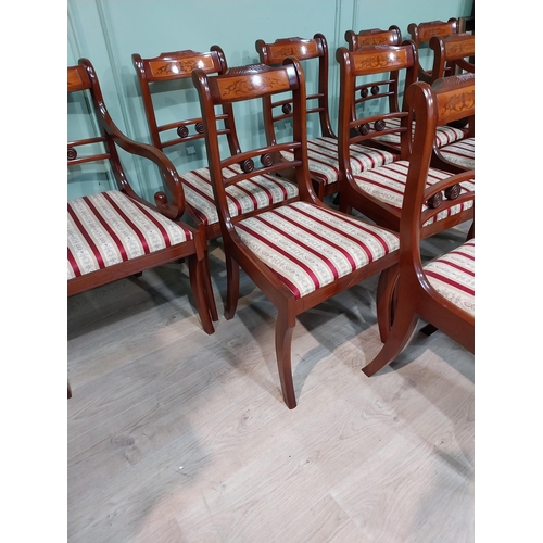226 - Set of eight mahogany and satinwood upholstered chairs plus two armchairs made by the Robinson Broth... 