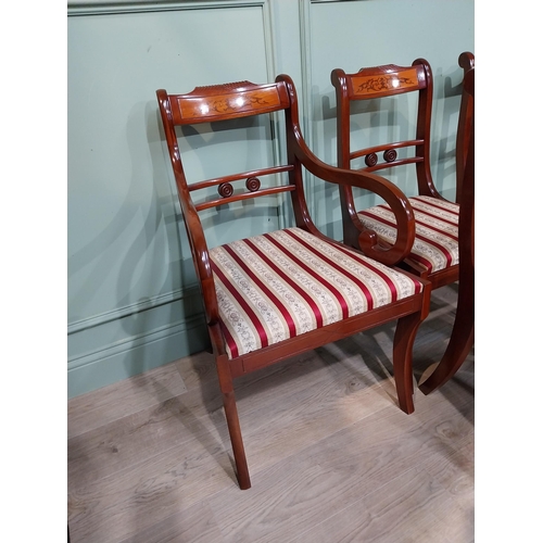 226 - Set of eight mahogany and satinwood upholstered chairs plus two armchairs made by the Robinson Broth... 